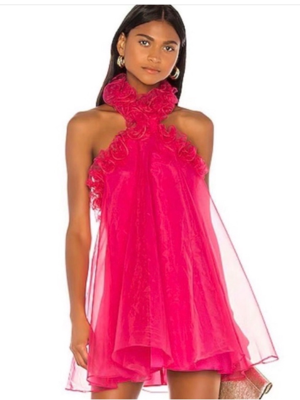 Lovers + Friends Hot Pink Ruffle Halter Mini Dress